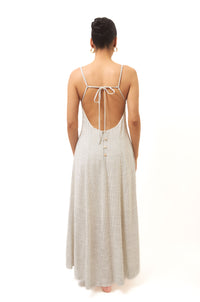 Summer Essence Natural Backless Pinstripe Maxi Dress