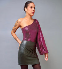 Sparkling Spectacle Fuchsia Shimmering One-Shoulder Bodysuit