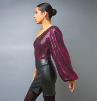 Sparkling Spectacle Fuchsia Shimmering One-Shoulder Bodysuit