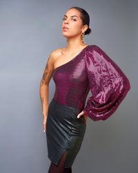 Sparkling Spectacle Fuchsia Shimmering One-Shoulder Bodysuit