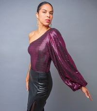 Sparkling Spectacle Fuchsia Shimmering One-Shoulder Bodysuit