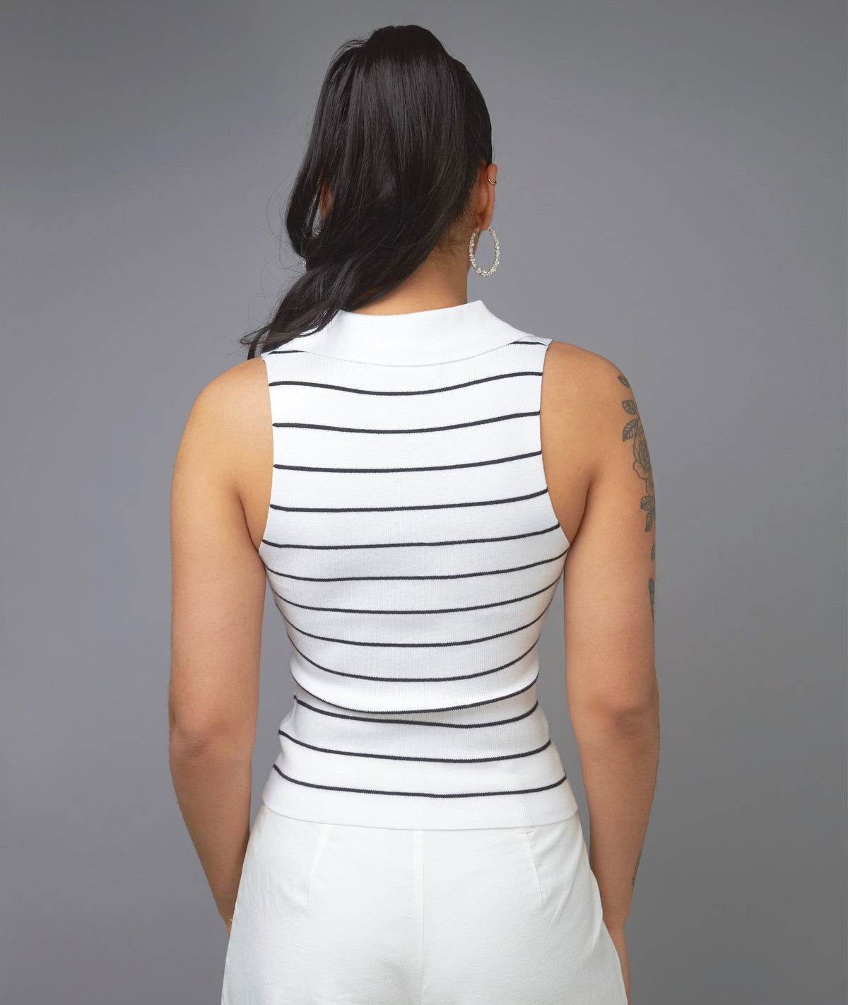Get The Look Black And White Striped Ribbed Knit Sleeveless Top