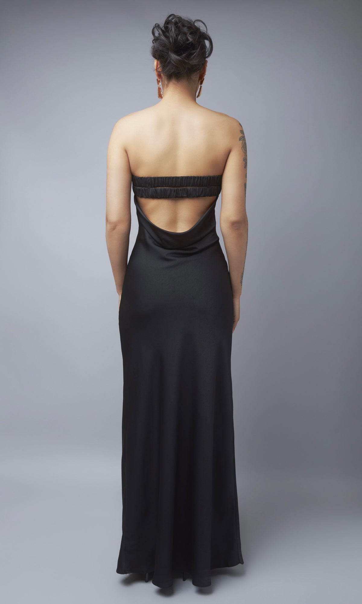 Midnight Rendezvous Black Backless Maxi Dress