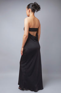 Midnight Rendezvous Black Backless Maxi Dress