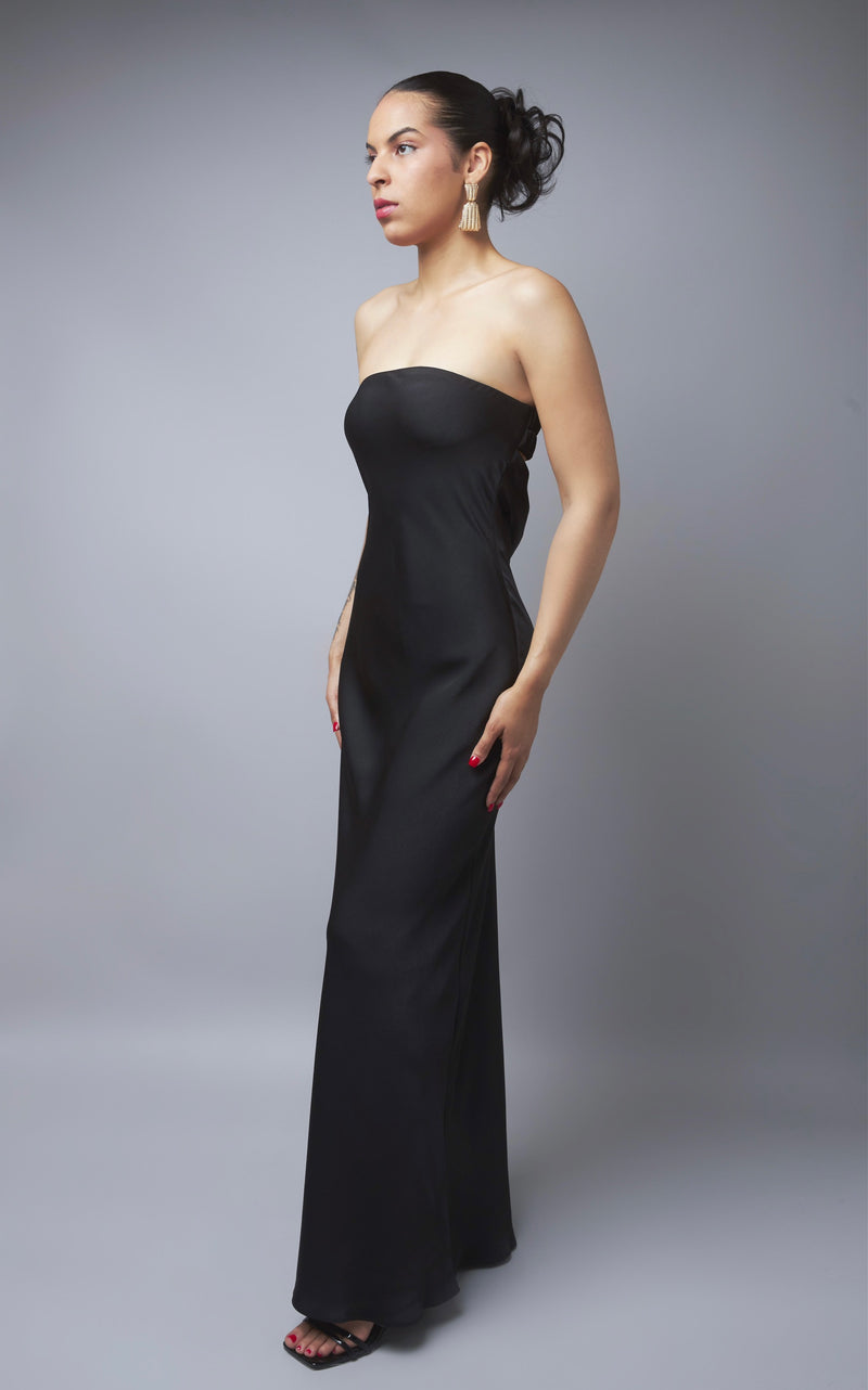 Midnight Rendezvous Black Backless Maxi Dress