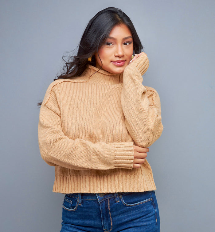 Effortless Comfort Taupe Mock Neck Pullover Sweater