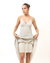 Summer Essence Natural Backless Pinstripe Maxi Dress