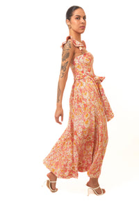 Timeless Glam Orange Floral Midi Dress