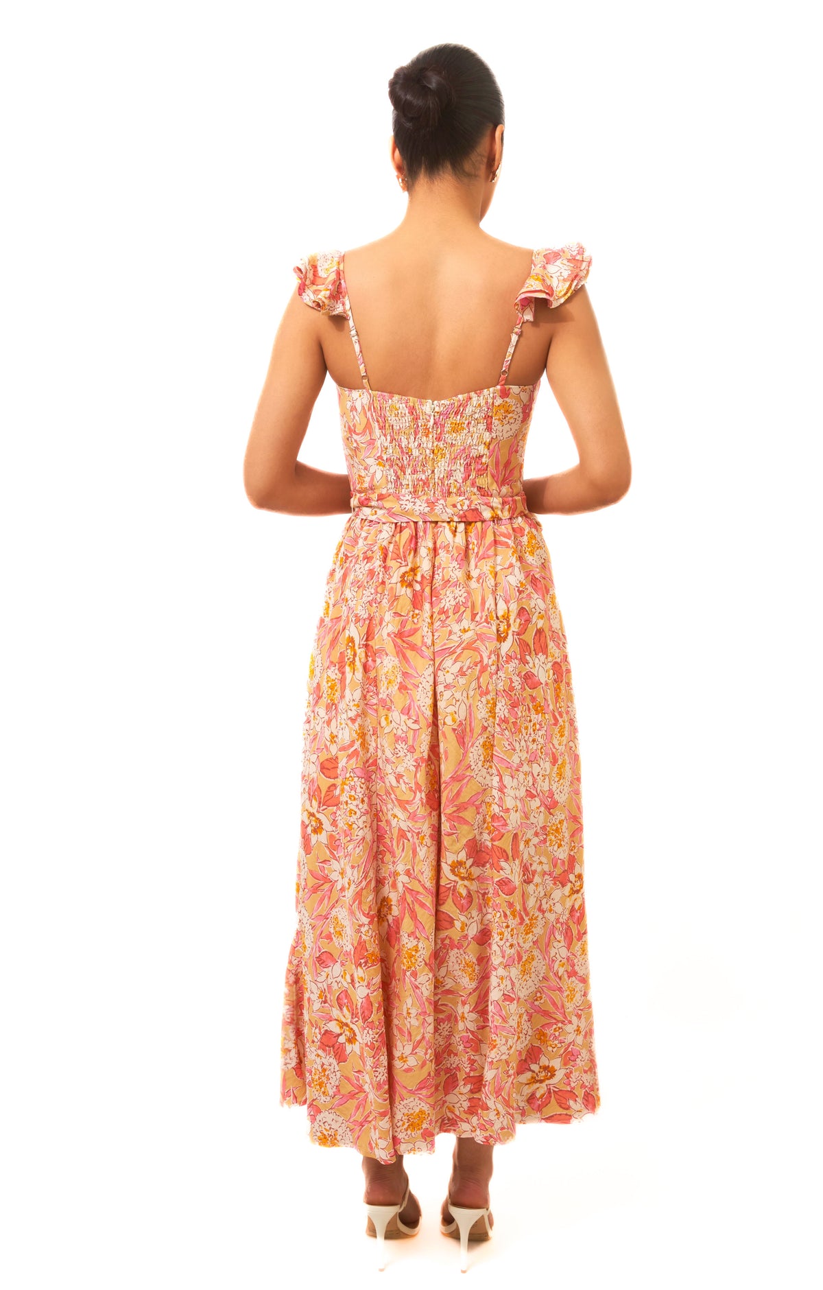 Timeless Glam Orange Floral Midi Dress