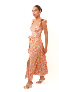 Timeless Glam Orange Floral Midi Dress