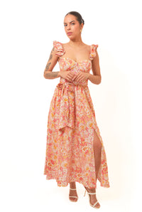 Timeless Glam Orange Floral Midi Dress