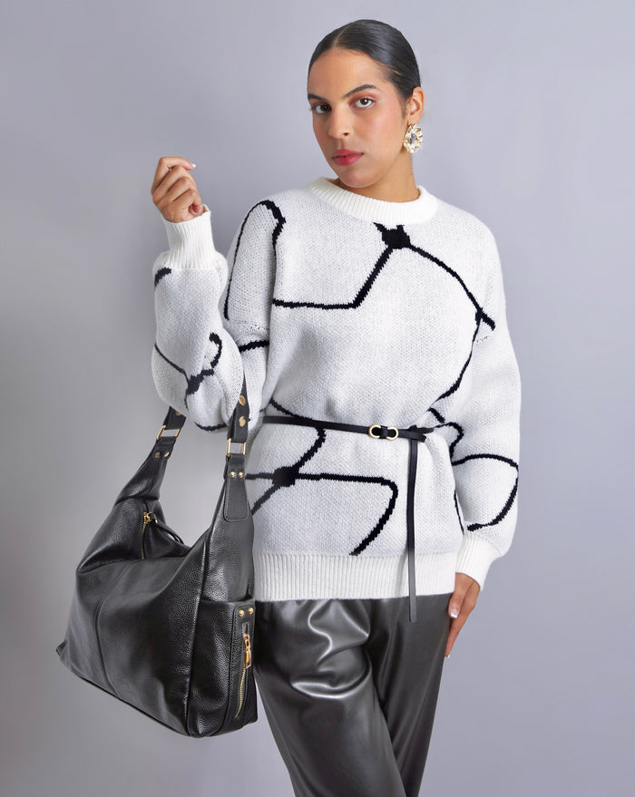 Always Stylish Black Geometry Print Knit Pullover Sweater