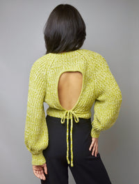 Contemporary Style Green Strappy Open Back Knit Sweater Top