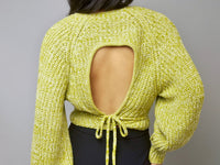 Contemporary Style Green Strappy Open Back Knit Sweater Top