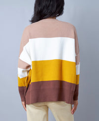 Karlee Neutral Color Block Ribbed Knit Sweater Top