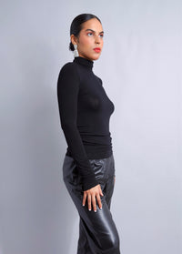Jade Black Dressy Long Sleeve Mock Neck Fitted Top