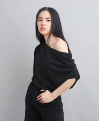 Casual Sensations Black Sleeveless Off The Shoulder Blousy Top