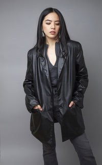 Danny Black Faux Leather Boyfriend Blazer Jacket