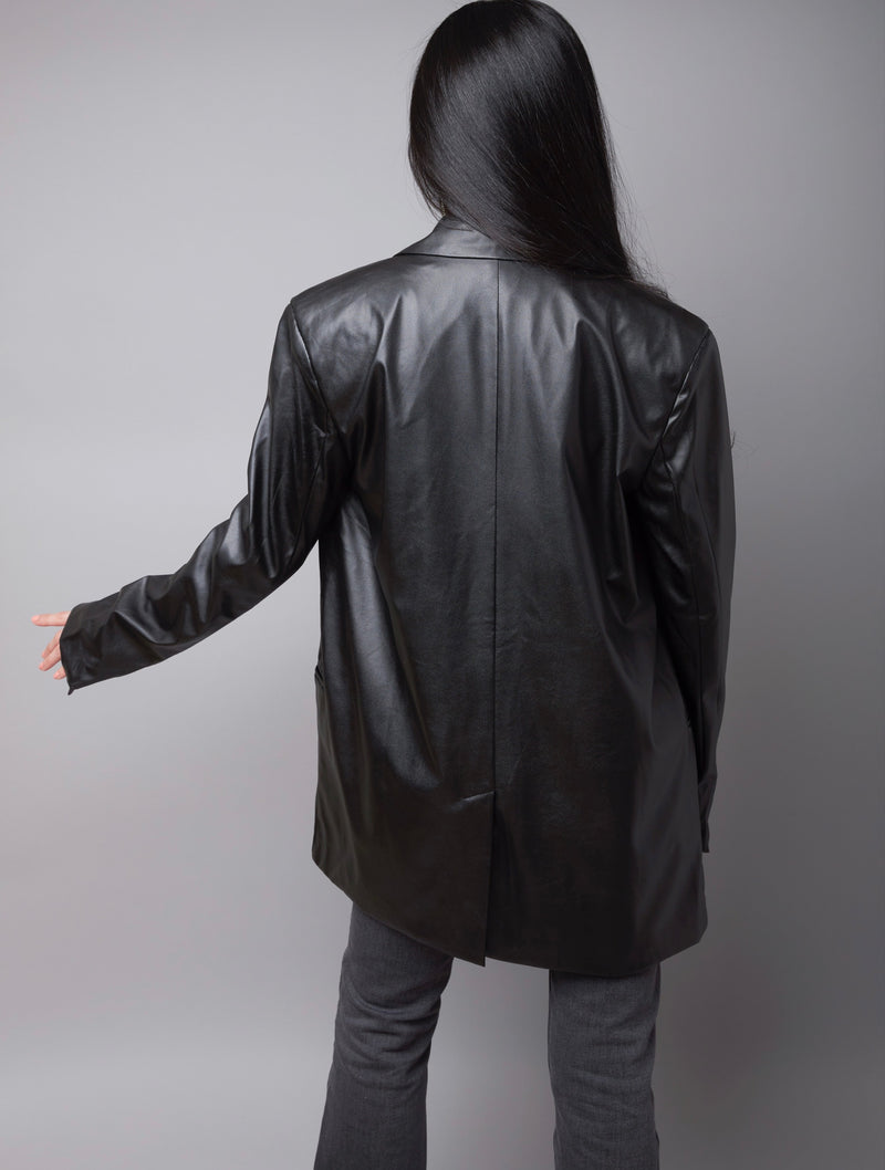 Danny Black Faux Leather Boyfriend Blazer Jacket