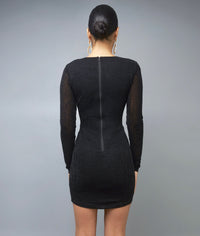 Radiant Bliss Black Shimmering Bodycon Mini Dress