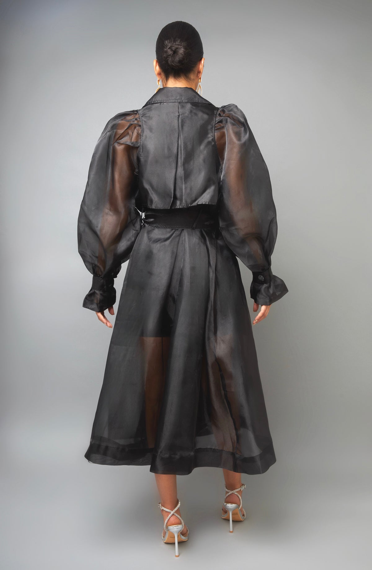 Whimsical Charm Black Oraganza Puffy Sleeve Trench Coat