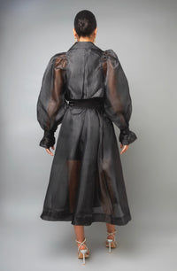 Whimsical Charm Black Oraganza Puffy Sleeve Trench Coat