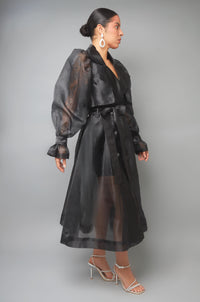 Whimsical Charm Black Oraganza Puffy Sleeve Trench Coat