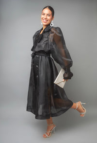 Whimsical Charm Black Oraganza Puffy Sleeve Trench Coat