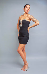 Luxurious Glam Black Rhinestone Strapless Sweetheart Mini Dress