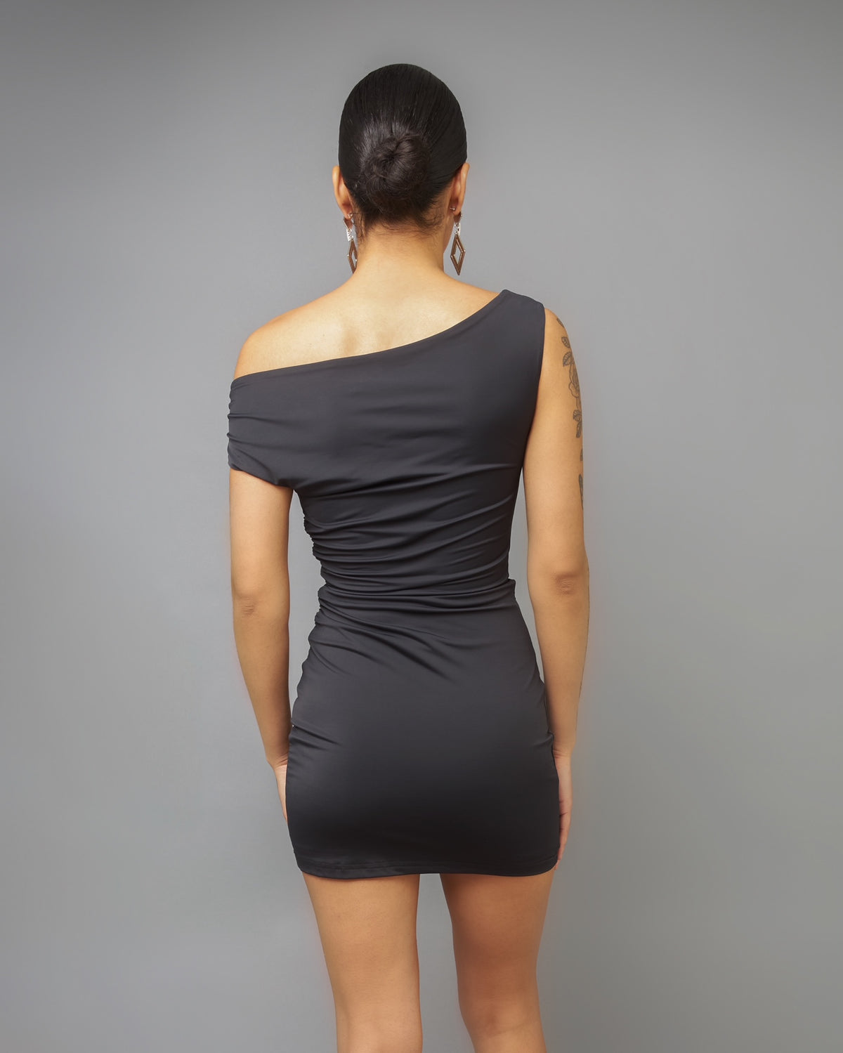 Modern Flair Black Ruched Off-The-Shoulder Mini Dress