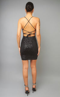 Captivating Black Lace Up Sequin Party Dress