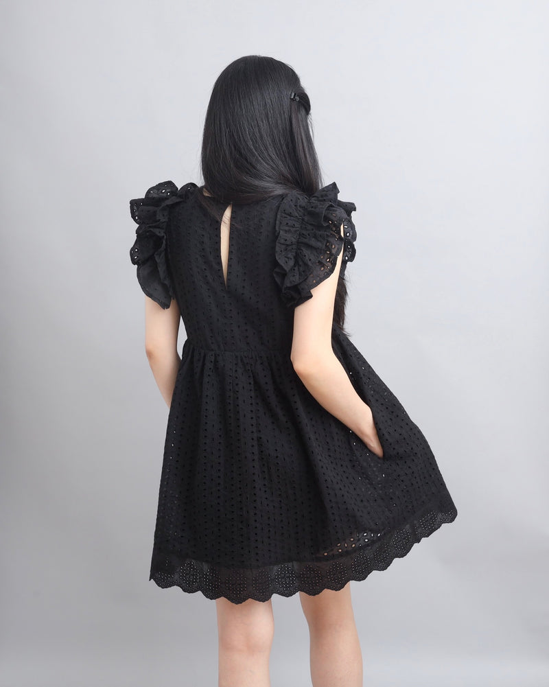Express Yourself Black Eyelet Embroidered Babydoll Dress