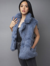 Elevated Style Glam Blue Grey Plush Faux Sleeveless Vest