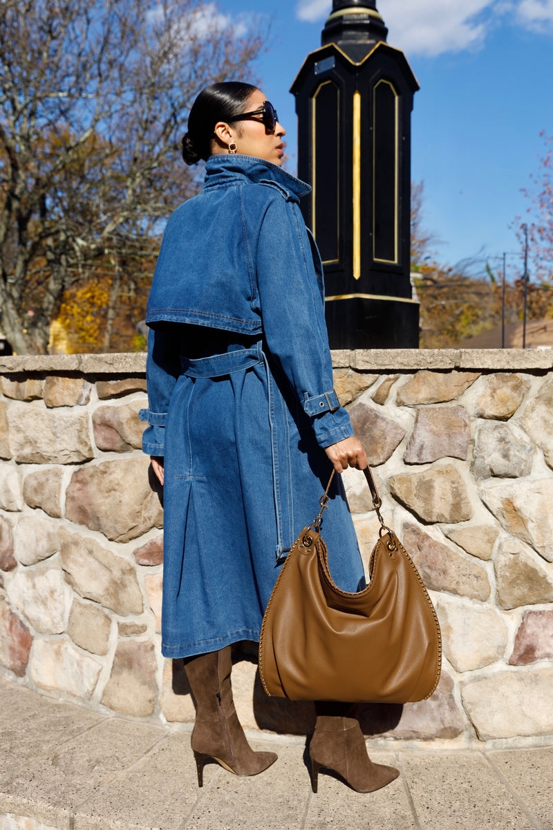 Edgy Vibes Brown Oversized Studded Vegan Leather Bag