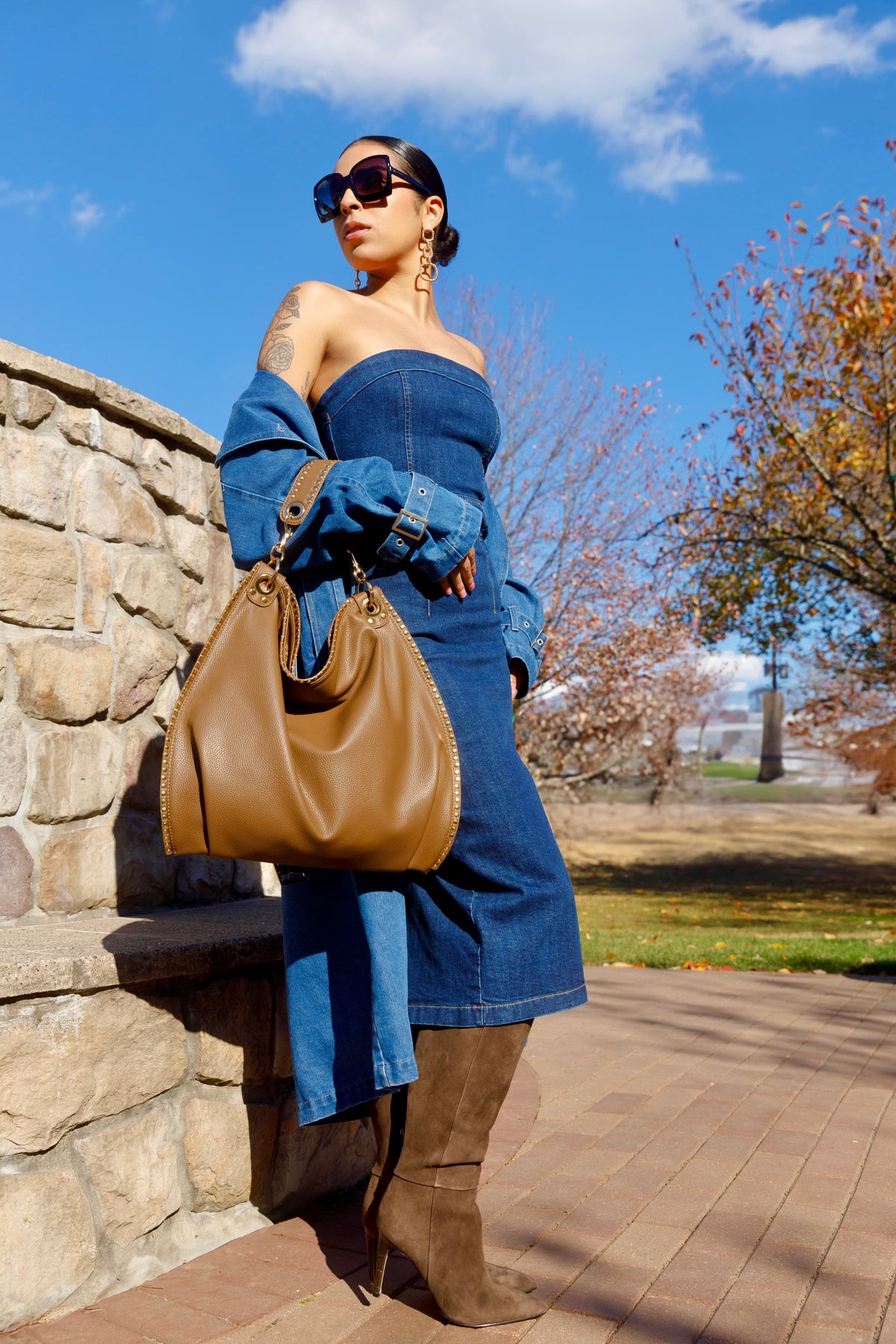 Edgy Vibes Brown Oversized Studded Vegan Leather Bag