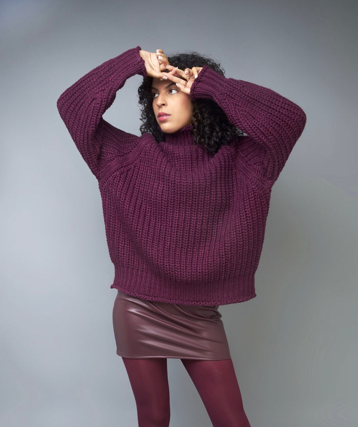 Fashionable Gal Burgundy Wine Chunky Knit Pullover Sweater