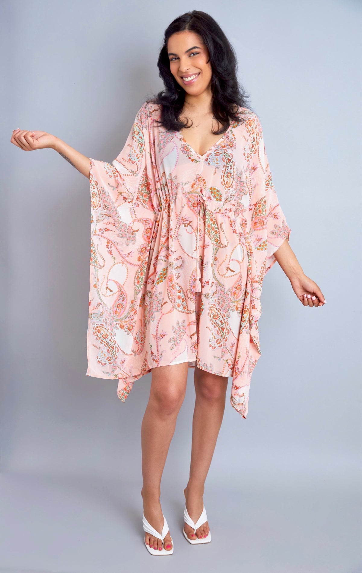 Effortless Resort Style Pink Paisley Kimono Cover-Up