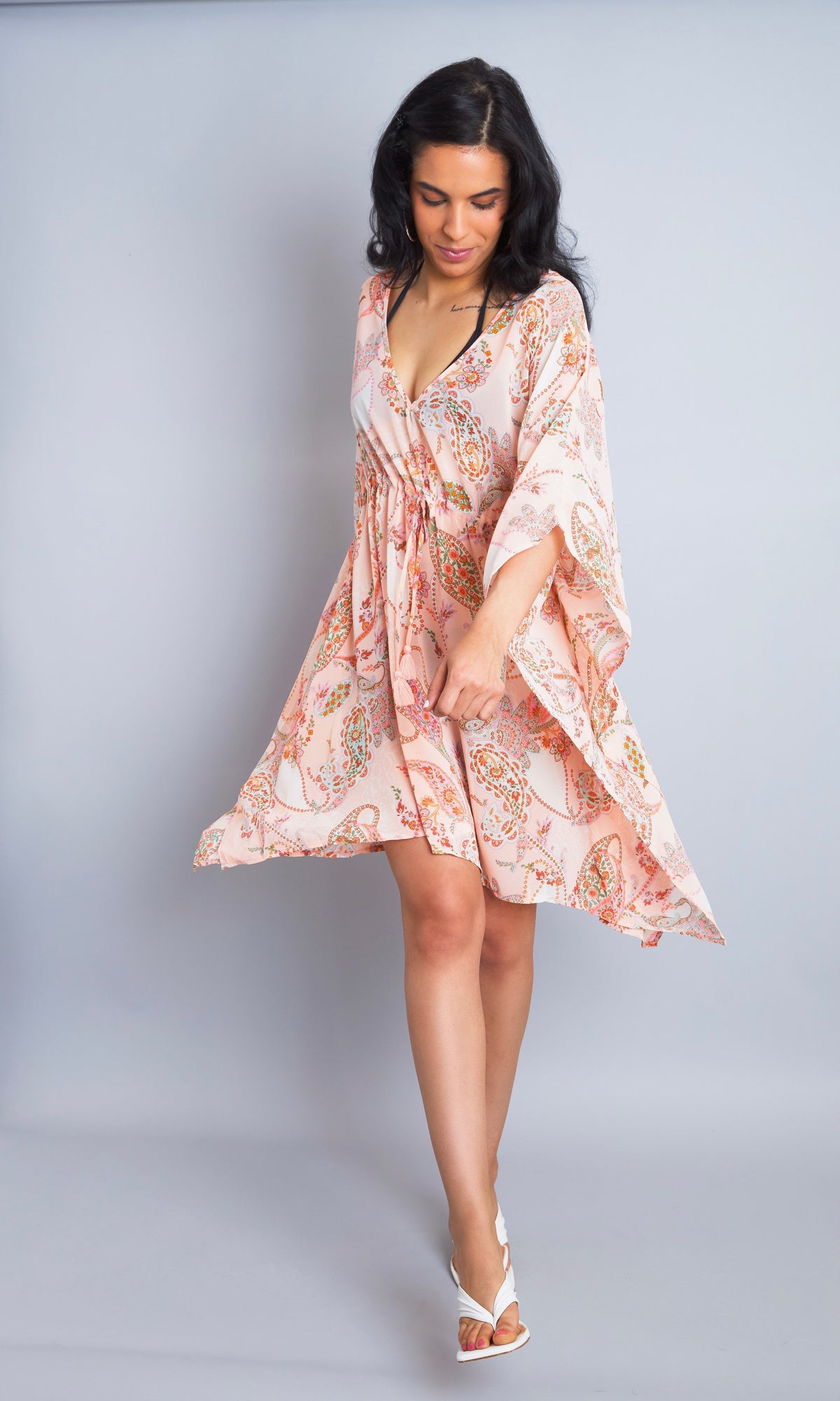 Effortless Resort Style Pink Paisley Kimono Cover-Up