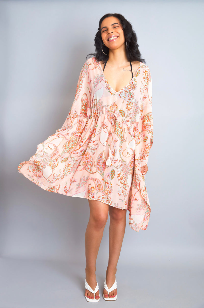 Effortless Resort Style Pink Paisley Kimono Cover-Up