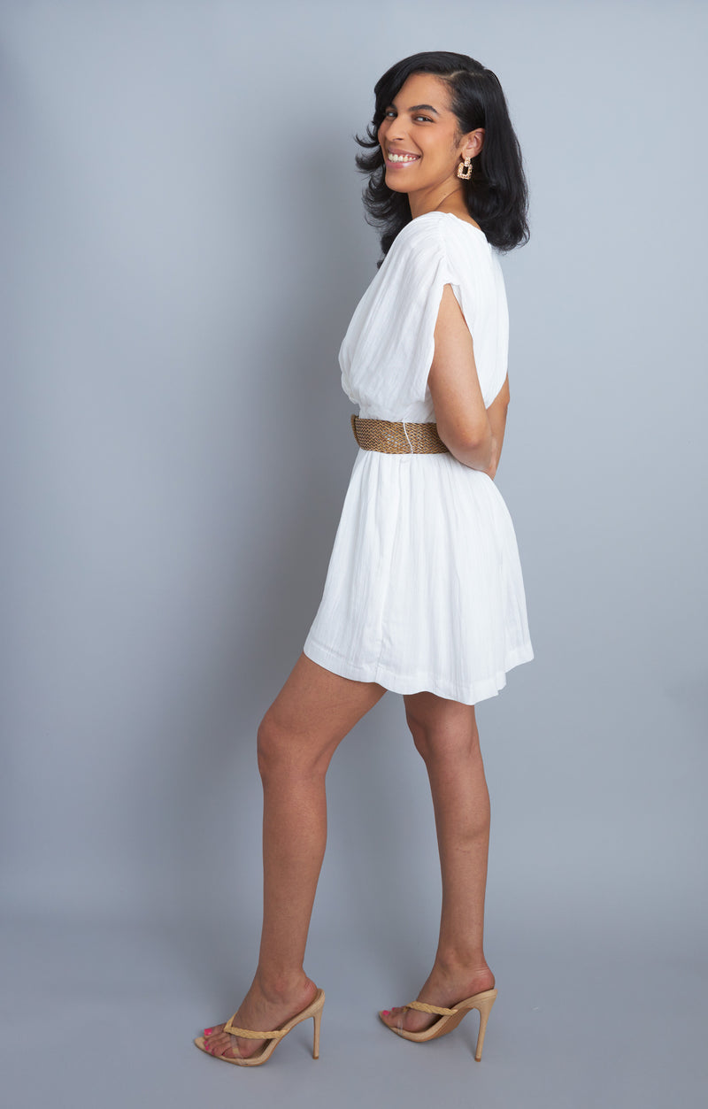 Effortless Style White Belted Surplice Romper