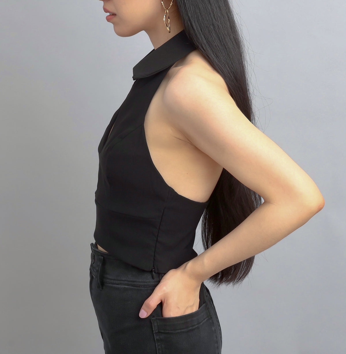 Style Attitude Black Backless Halter Mock Neck Bodysuit – Casa de