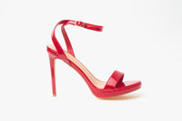 Eye-catching Vibrant Red Open Toe Angle Strap Heeled Sandals