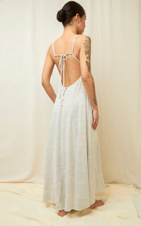 Summer Essence Natural Backless Pinstripe Maxi Dress
