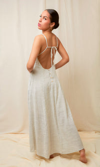Summer Essence Natural Backless Pinstripe Maxi Dress