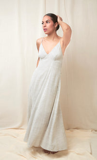 Summer Essence Natural Backless Pinstripe Maxi Dress