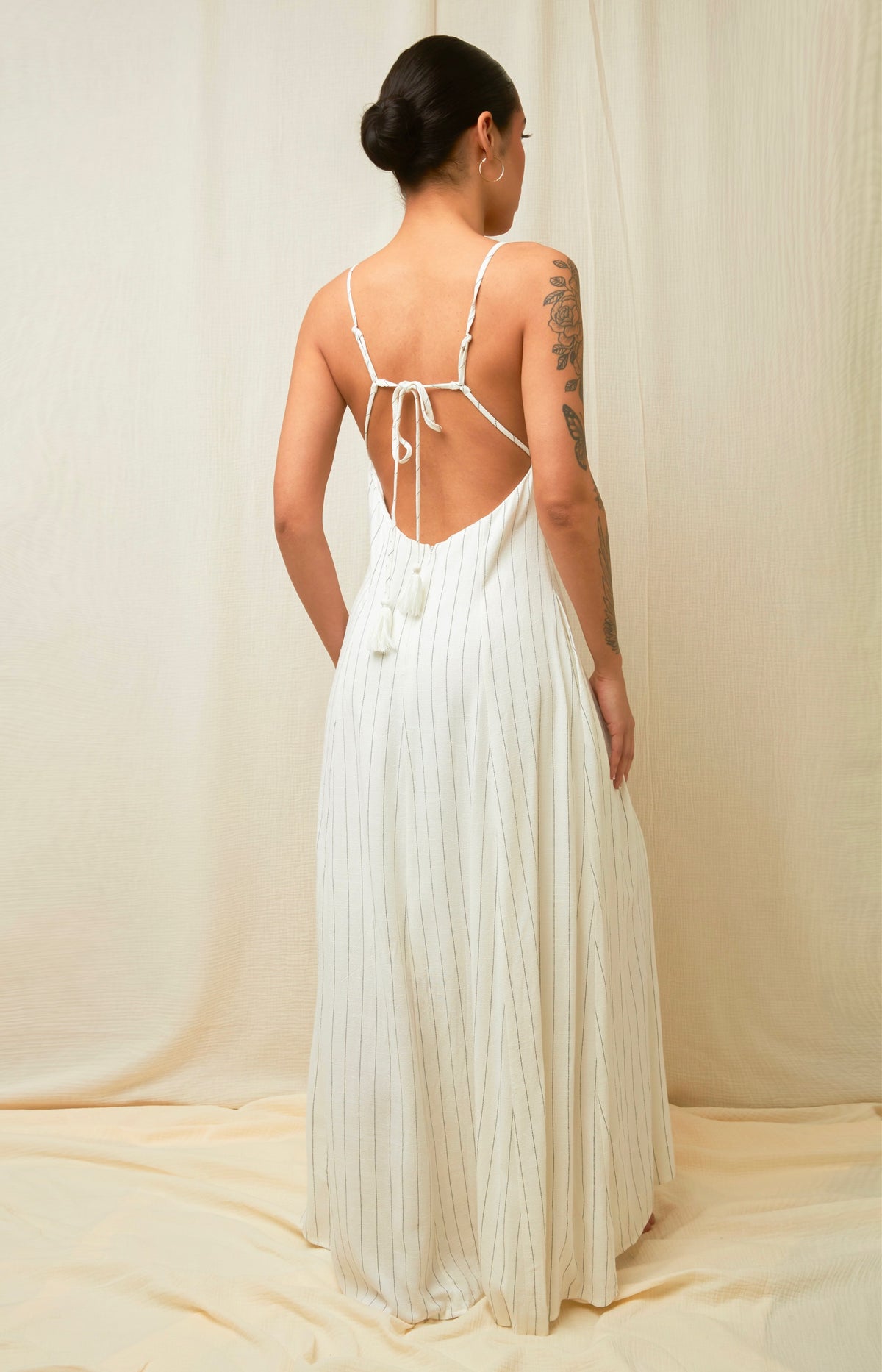Quite Luxury Irovy Backless Linen Maxi Dress