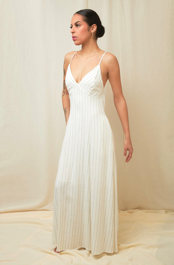 Quite Luxury Irovy Open Back Linen Maxi Dress
