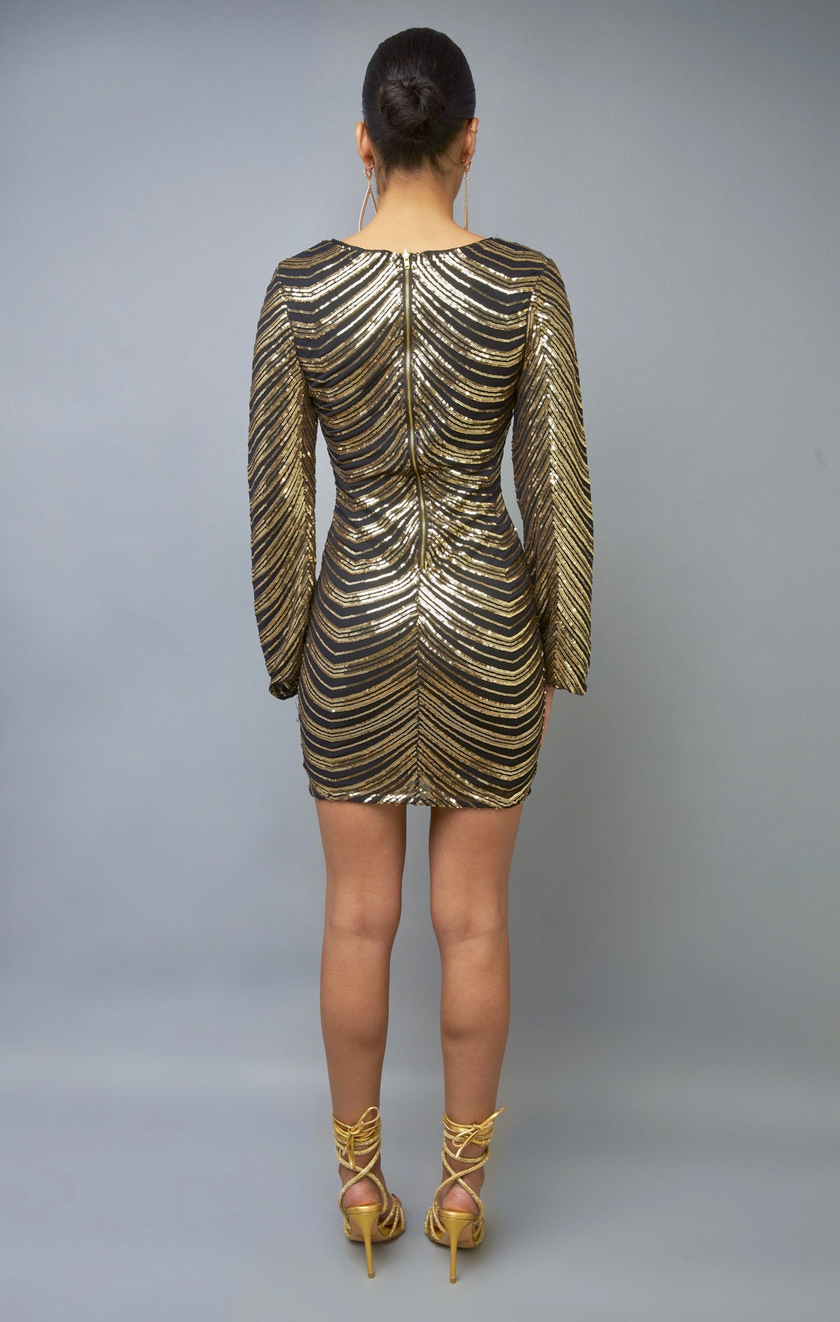 Essence Of Elegance Gold Long Sleeve Sequin Mini Dress