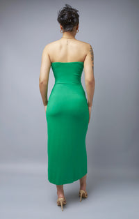 Impeccable Style Green Jersey Knit Strapless Midi Dress