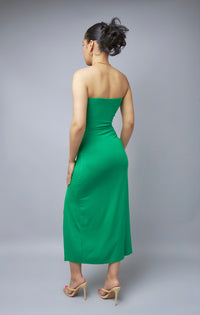 Impeccable Style Green Jersey Knit Strapless Midi Dress